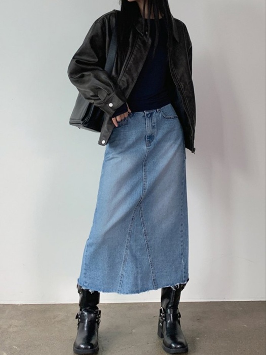 Cut Slit Denim Long Skirt Cut Slit Denim Long Skirt