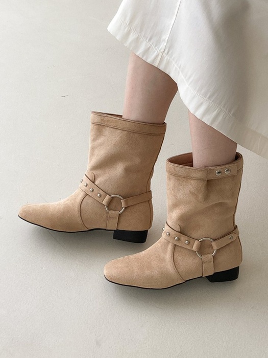 Rider Suede Round Mid Half Boots