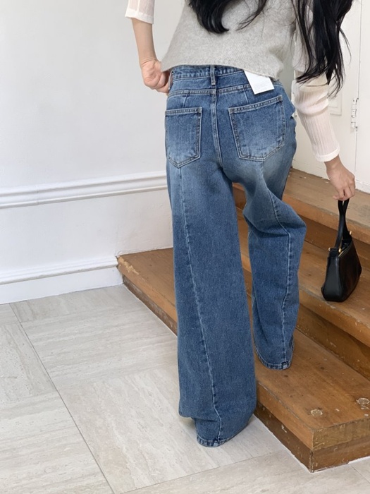 Back Slit Wide Straight Denim Pants Back Slit Wide Straight Denim Pants