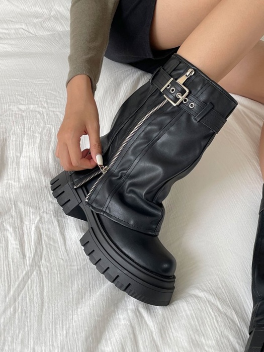 Buckle Zipper Walker Boots