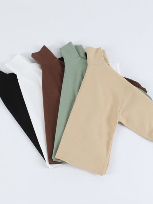 Double Cotton Mock Neck Turtleneck Tee
