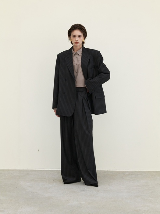 Wool Stripe Pleated Pants