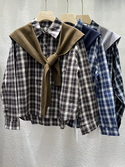 Check Shirt Knit Shawl Set Check Shirt Knit Shawl Set