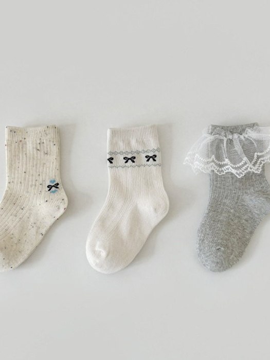 Blue Lace Ribbon Socks Set (set of 3)