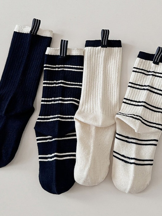 Label Stripe Socks Set (set of 4)