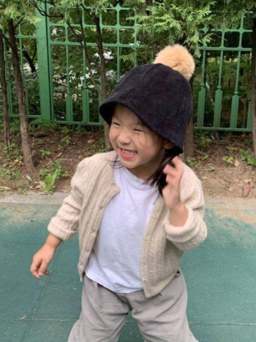 Corduroy Fox Pom Bucket Hat