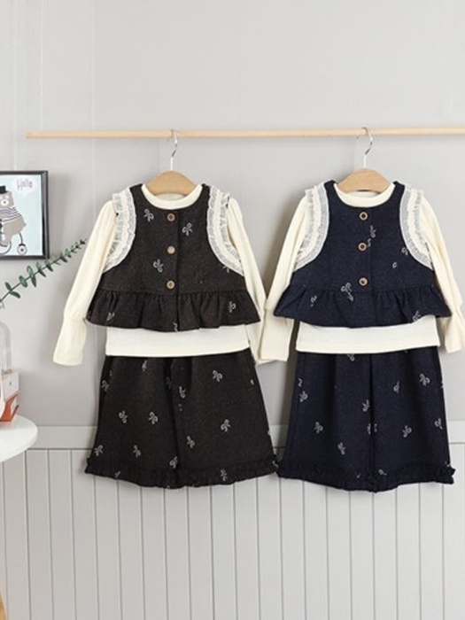 Ribbon Denim Vest Set (set of 3)