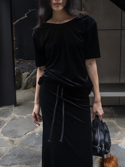Velvet Loose Fit Backless Short Sleeve T-shirt Velvet Loose Fit Backless Short Sleeve T-shirt