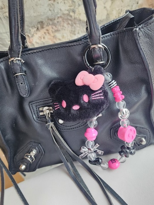 Black Cat Bead Strap Bag Charm Black Cat Bead Strap Bag Charm