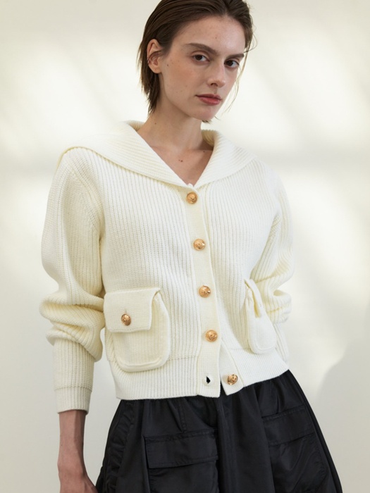 M Gold Trim Sailor Cardigan