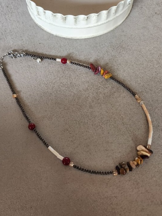 Surgical Steel Bohemian Bead Stone Necklace Surgical Steel Bohemian Bead Stone Necklace