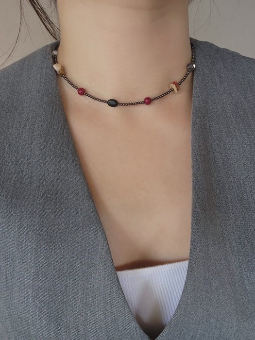 Surgical Steel Mixed Gemstone Bead Necklace Surgical Steel Mixed Gemstone Bead Necklace