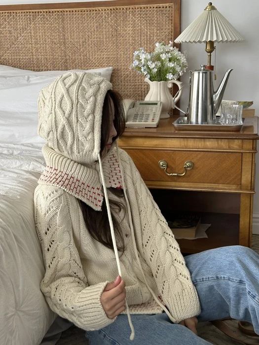 Knit Balaclava Cardigan Set Knit Balaclava Cardigan Set