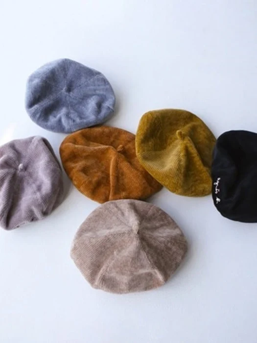 Lettering Corduroy Beret