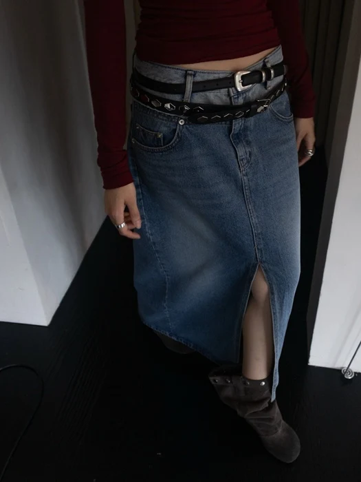 Two Tone Front Slit Maxi Denim Skirt Two Tone Front Slit Maxi Denim Skirt