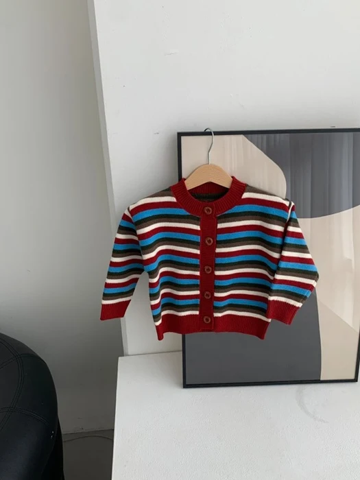 Rainbow Striped Knit Cardigan