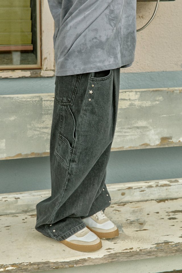 A-Market - Korean Children Fashion - #kidsstore - Black Denim Carfender Pants - 10