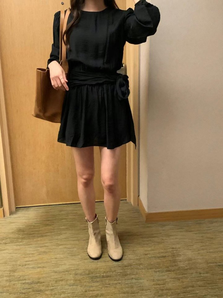 Afarrier - Korean Women Fashion - #momslook - Shirring Belt Tie Dress - 8