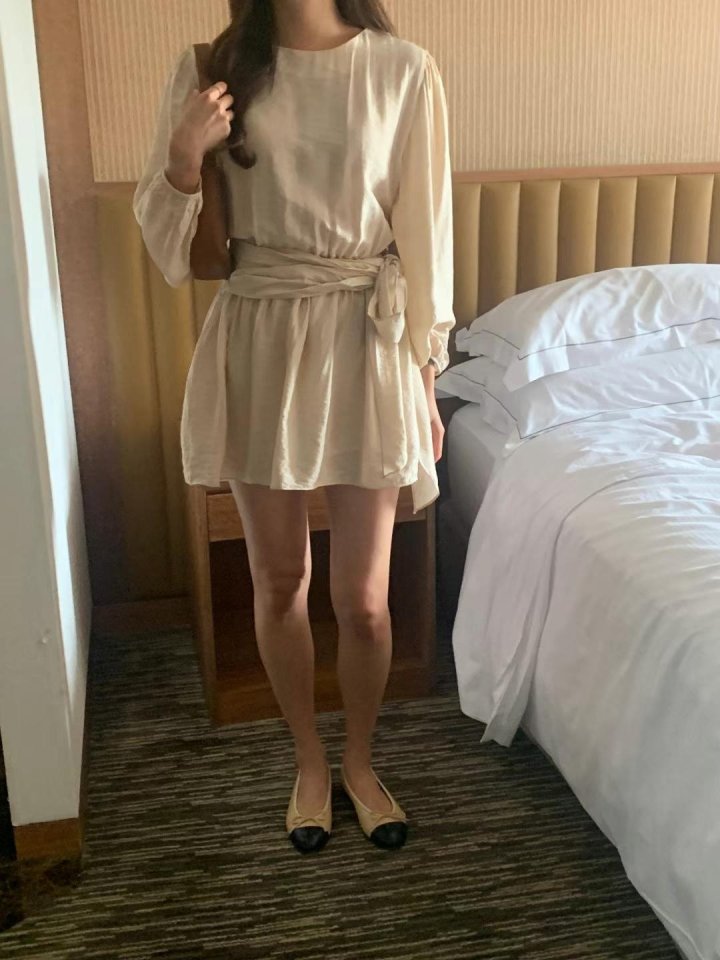 Afarrier - Korean Women Fashion - #pursuepretty - Shirring Belt Tie Dress - 2