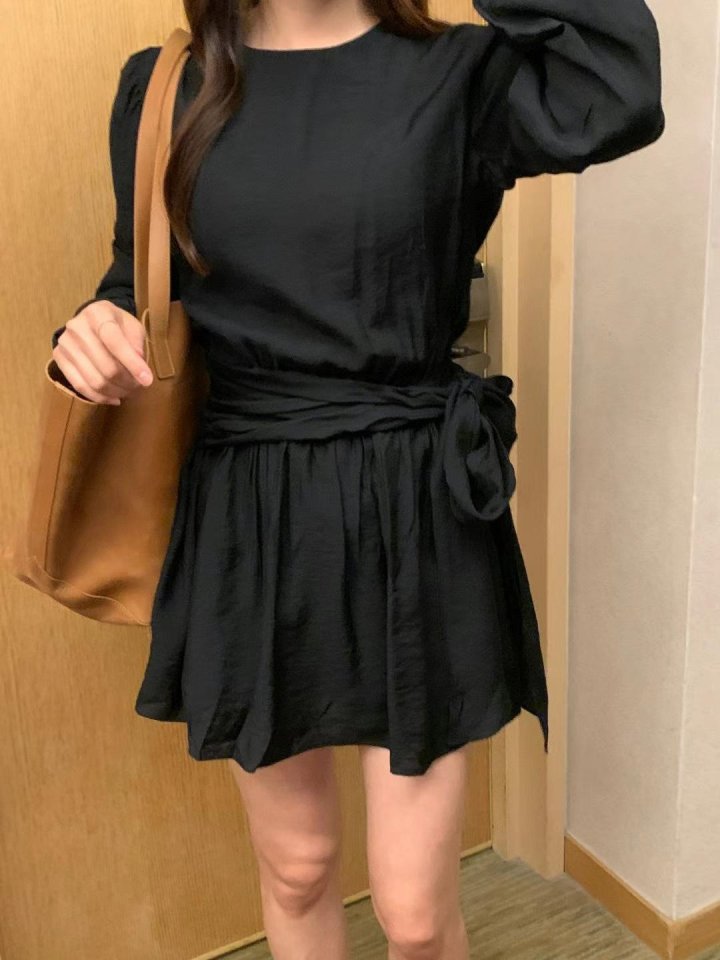 Afarrier - Korean Women Fashion - #thelittlethings - Shirring Belt Tie Dress - 7