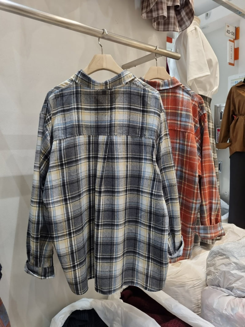 Allu - Korean Women Fashion - #vintageinspired - Brownie Check Shirt - 2