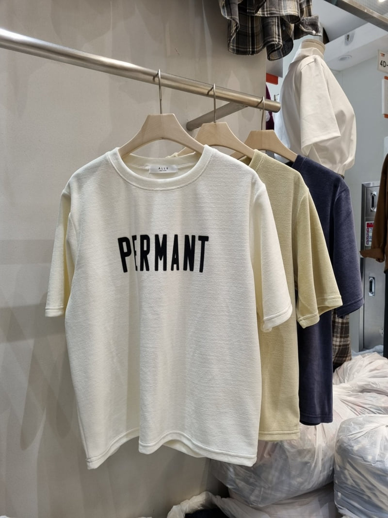 Allu - Korean Women Fashion - #vintageinspired - Lettering Velour Tee