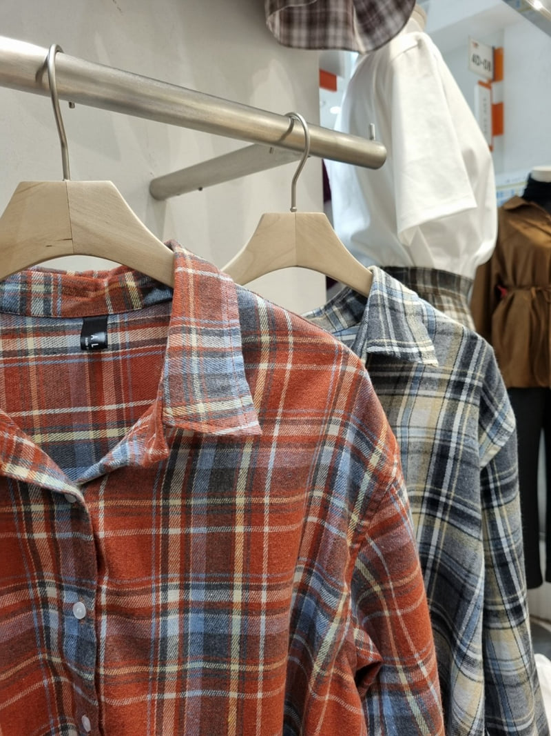 Allu - Korean Women Fashion - #vintagekidsstyle - Brownie Check Shirt - 3