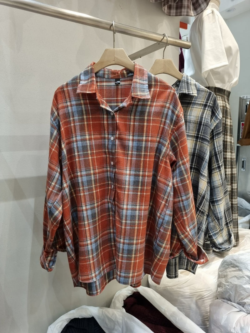Allu - Korean Women Fashion - #womensfashion - Brownie Check Shirt