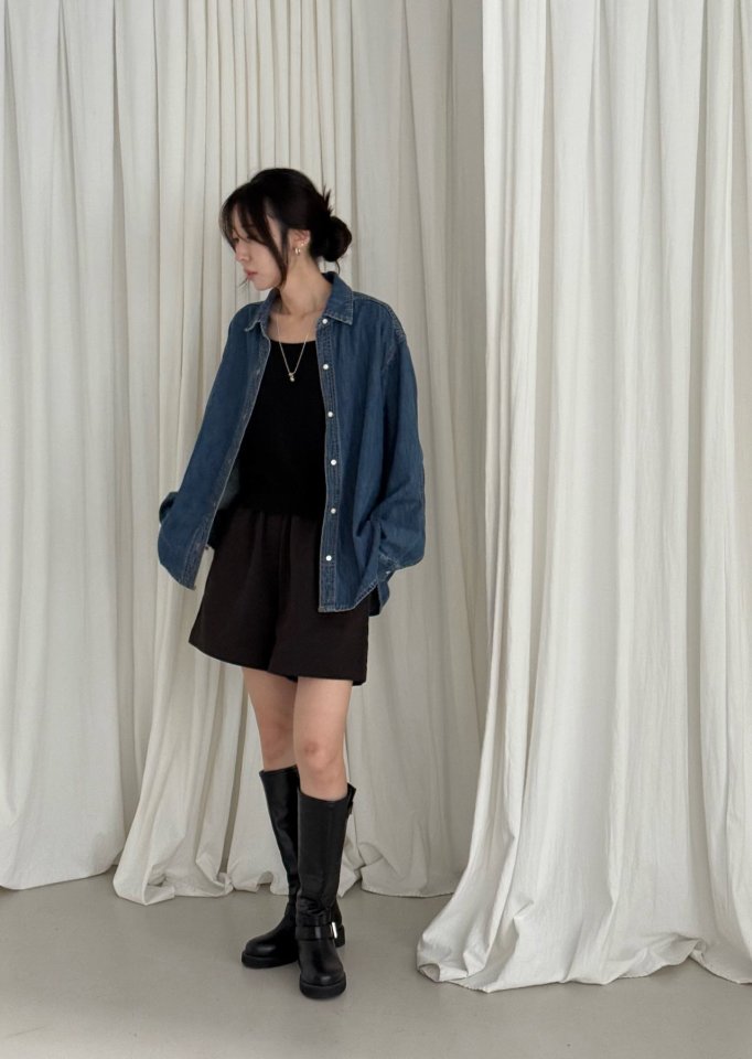 Amygrace - Korean Women Fashion - #momslook - Ciho Denim Shirt - 5