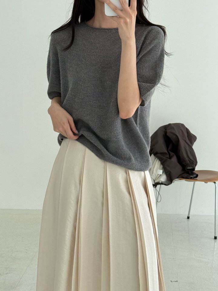Amygrace - Korean Women Fashion - #momslook - Marche Alphaca Wholegarment Short Sleeved Knit Top - 8