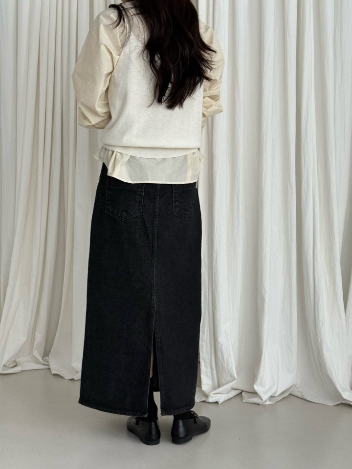 Amygrace - Korean Women Fashion - #momslook - Marchell Denim Maxi Skirt - 7