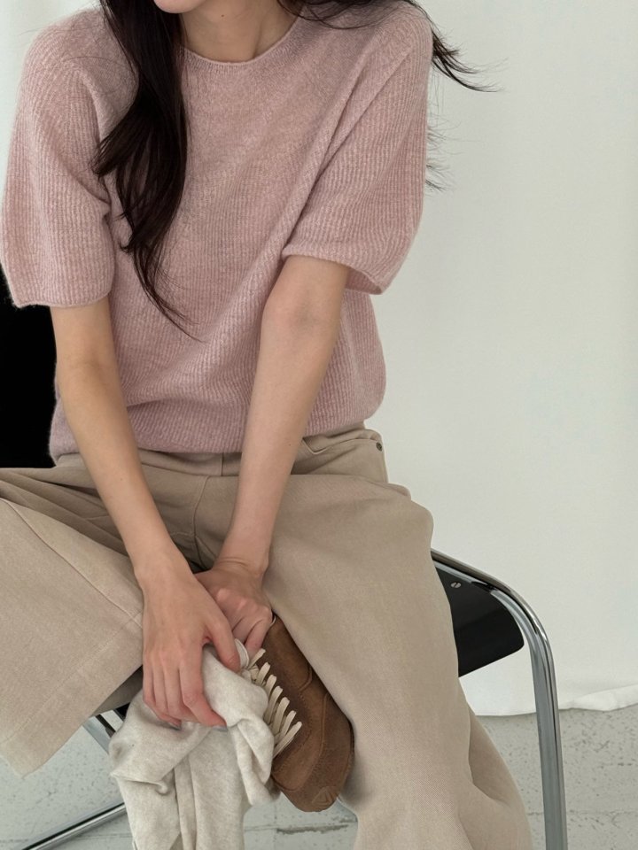 Amygrace - Korean Women Fashion - #restrostyle - Marche Alphaca Wholegarment Short Sleeved Knit Top - 3