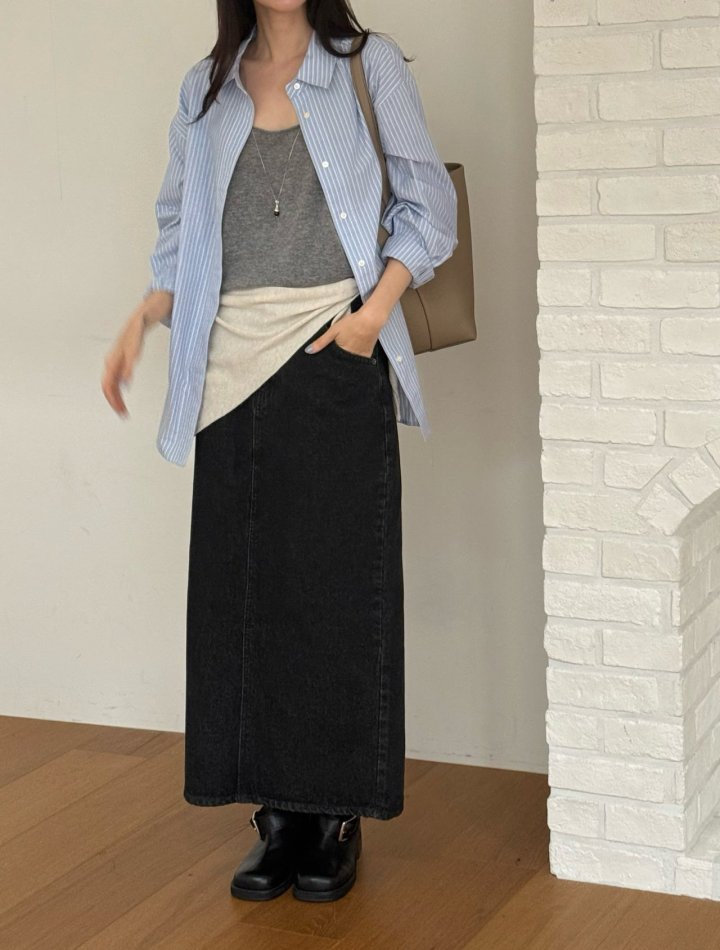 Amygrace - Korean Women Fashion - #thatsdarling - Marchell Denim Maxi Skirt - 3