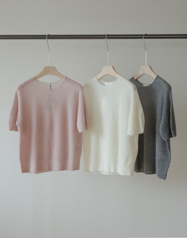 Amygrace - Korean Women Fashion - #vintagekidsstyle - Marche Alphaca Wholegarment Short Sleeved Knit Top