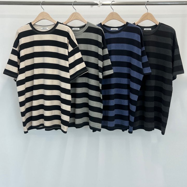 Another Avenue - Korean Women Fashion - #momslook - Pigment Big Stripe Boxy Tee