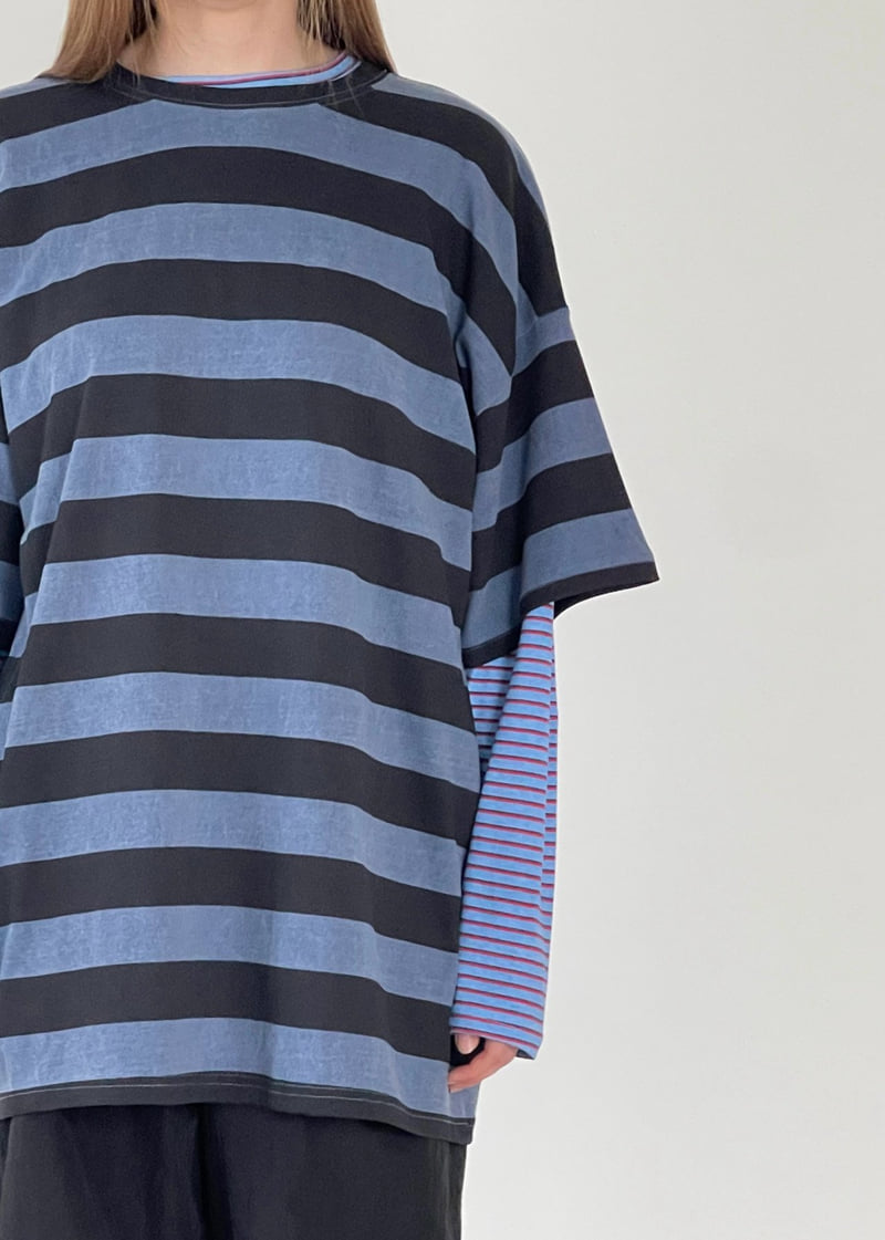Another Avenue - Korean Women Fashion - #momslook - Pigment Big Stripe Boxy Tee - 5