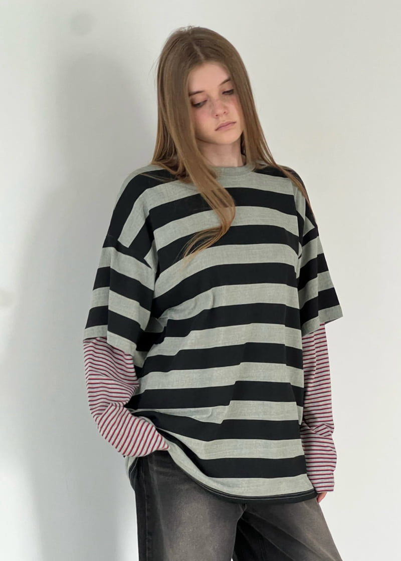 Another Avenue - Korean Women Fashion - #momslook - Pigment Big Stripe Boxy Tee - 7