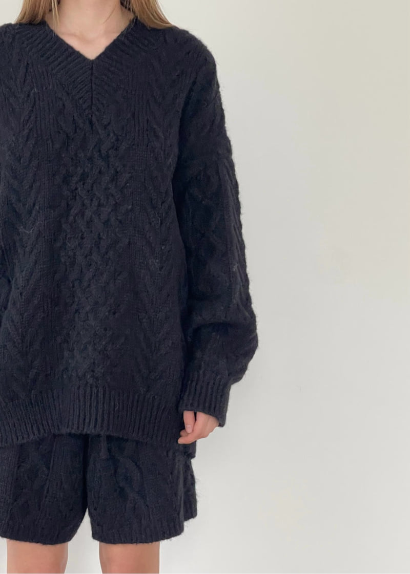 Another Avenue - Korean Women Fashion - #momslook - Wool Cable Knit Boxy V Neck Knit - 5