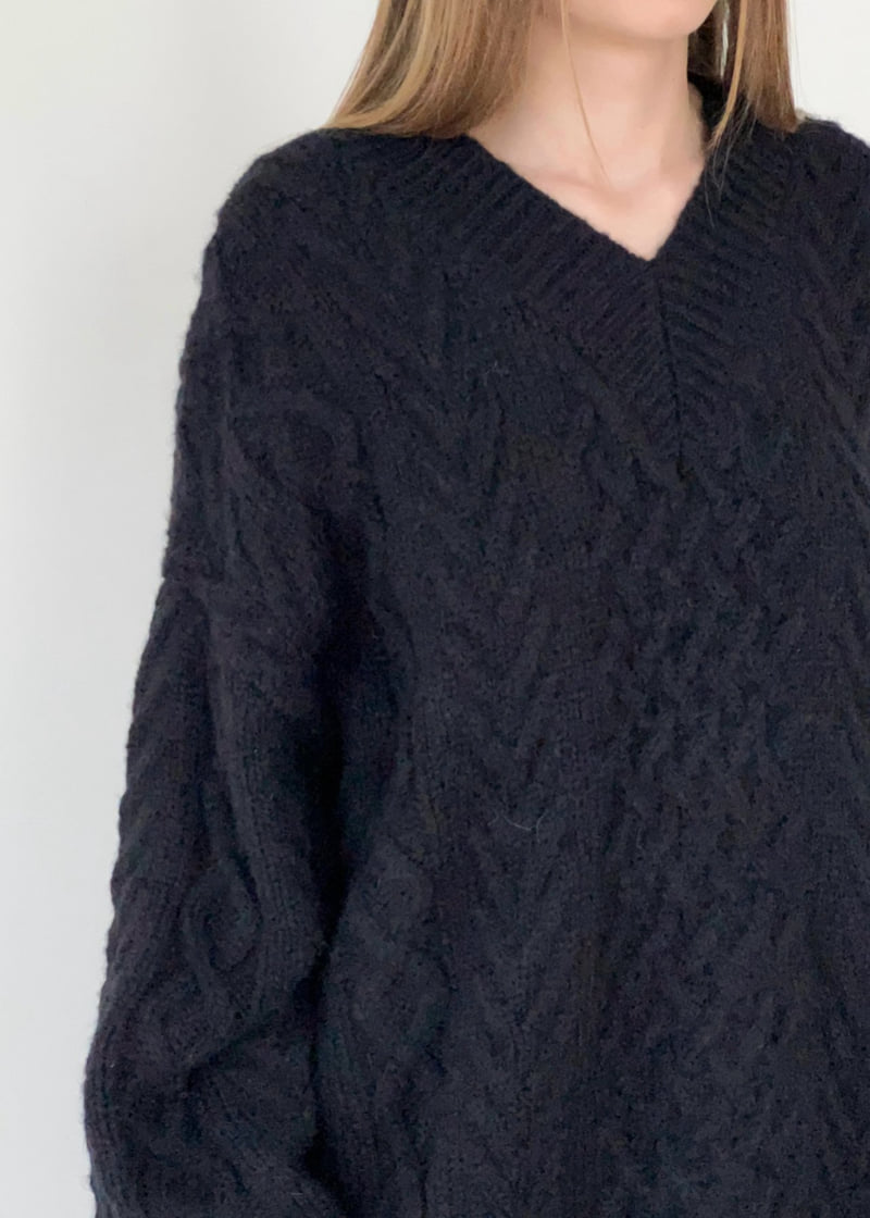 Another Avenue - Korean Women Fashion - #momslook - Wool Cable Knit Boxy V Neck Knit - 7