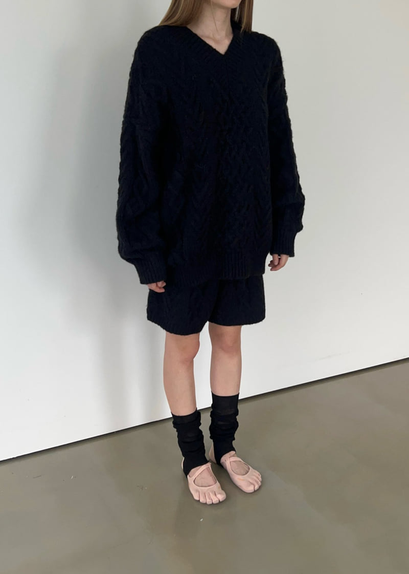 Another Avenue - Korean Women Fashion - #momslook - Wool Cable Knit Boxy V Neck Knit - 9