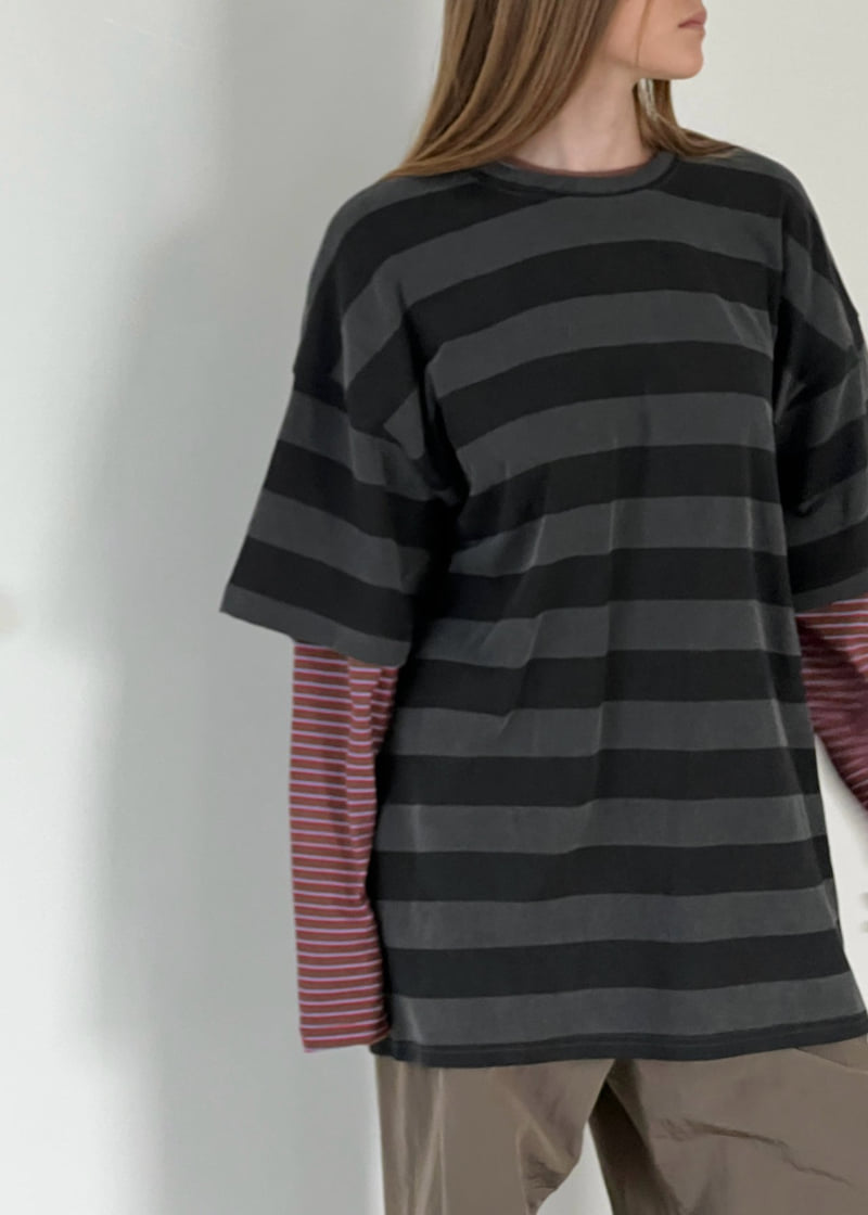 Another Avenue - Korean Women Fashion - #womensfashion - Pigment Big Stripe Boxy Tee - 2