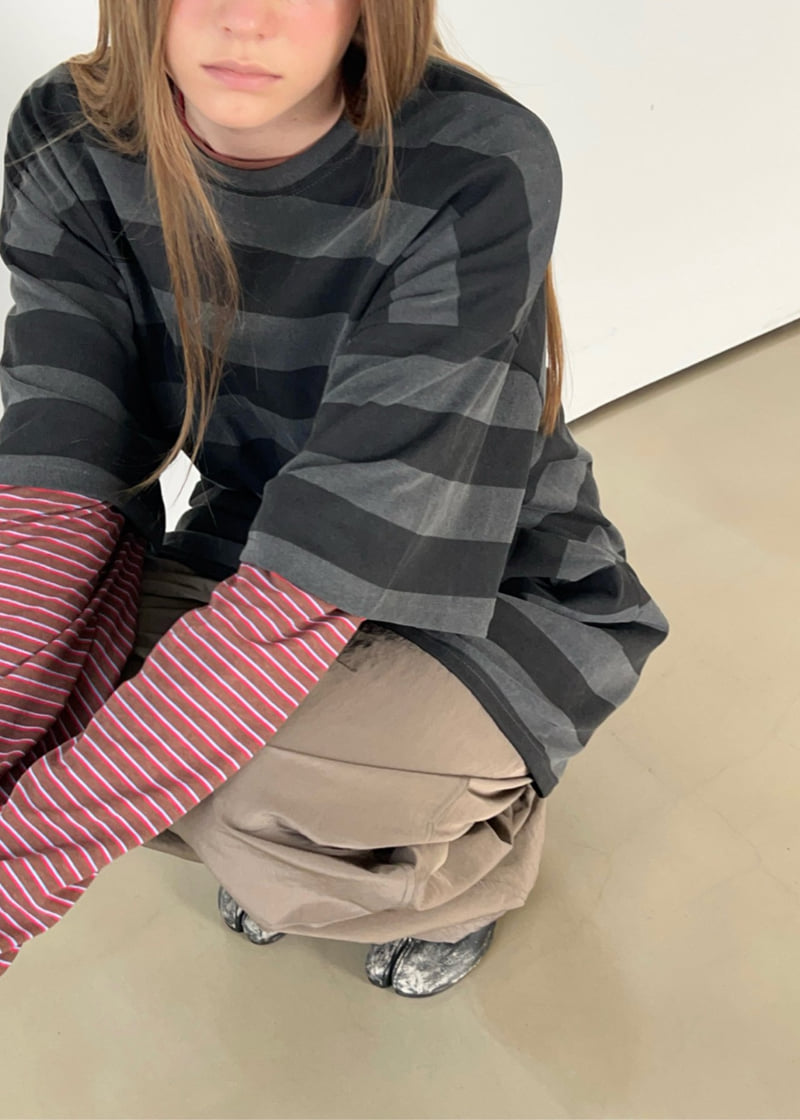 Another Avenue - Korean Women Fashion - #momslook - Pigment Big Stripe Boxy Tee - 4