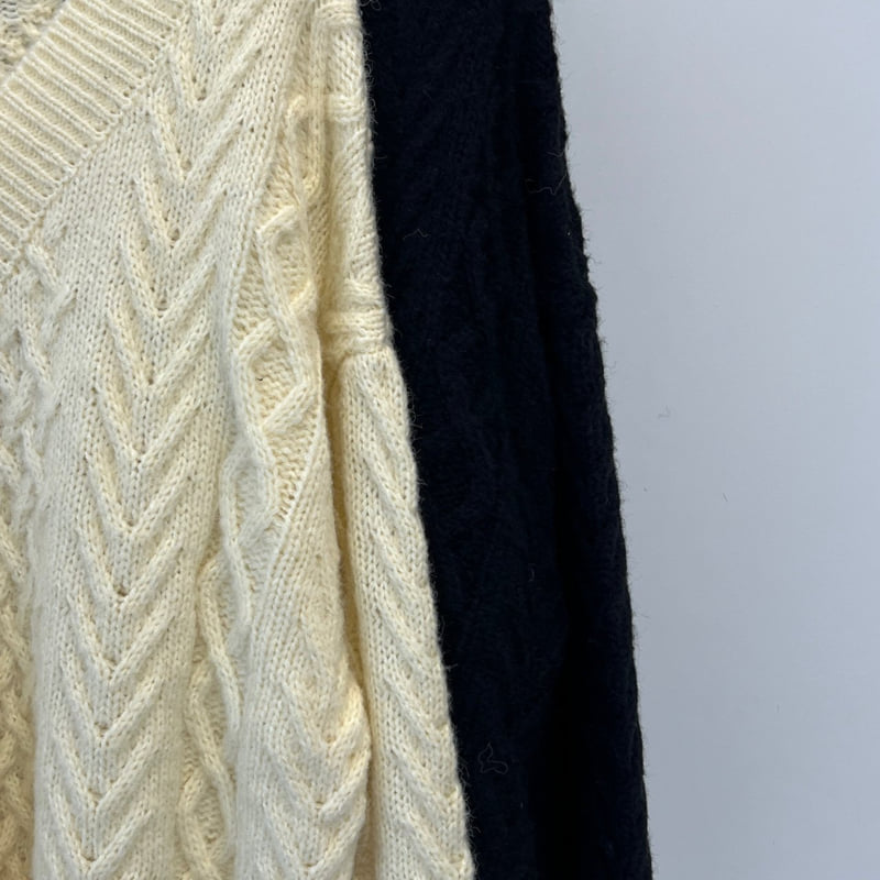 Another Avenue - Korean Women Fashion - #womensfashion - Wool Cable Knit Boxy V Neck Knit - 2