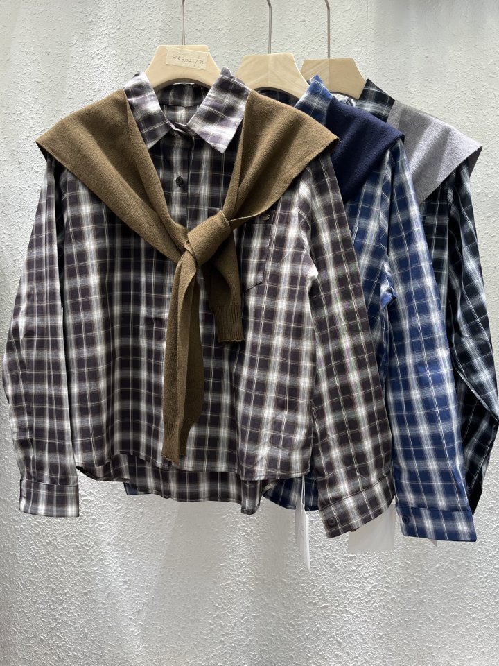 Another Plan - Korean Women Fashion - #momslook - Check Shirt Knit Shawl Set - 12