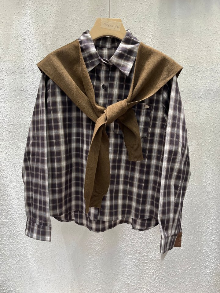Another Plan - Korean Women Fashion - #momslook - Check Shirt Knit Shawl Set - 6