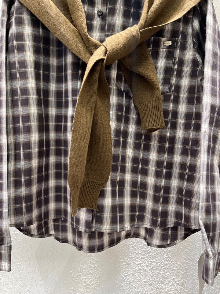Another Plan - Korean Women Fashion - #momslook - Check Shirt Knit Shawl Set - 8