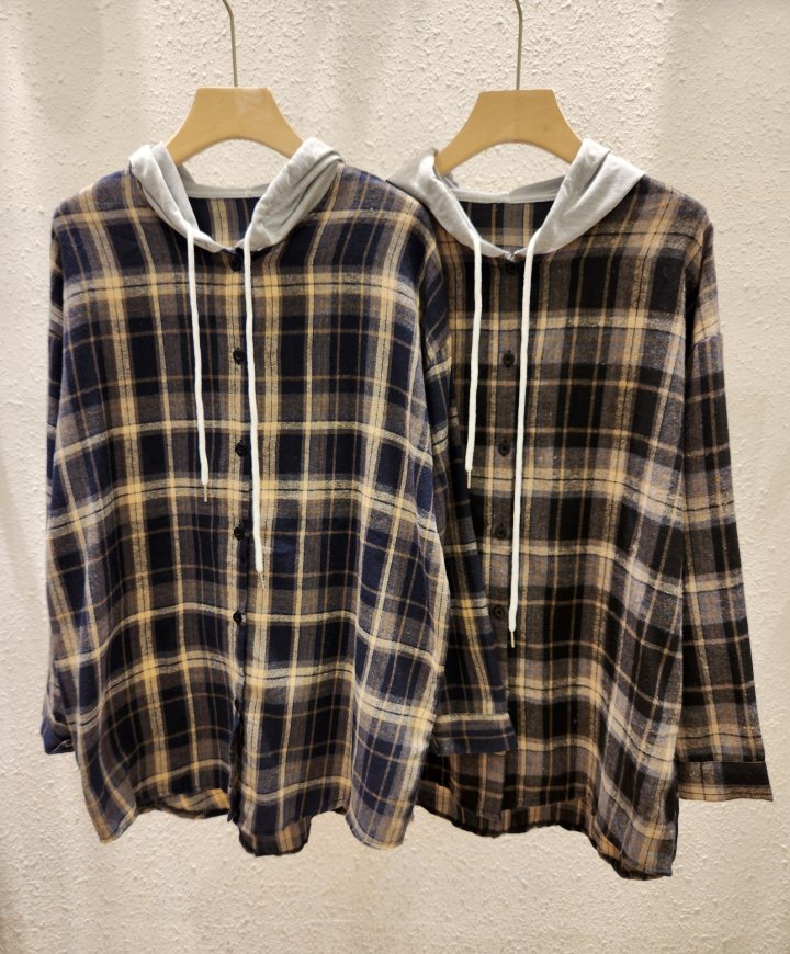 Another Plan - Korean Women Fashion - #momslook - Check Shirt Hoodie - 11