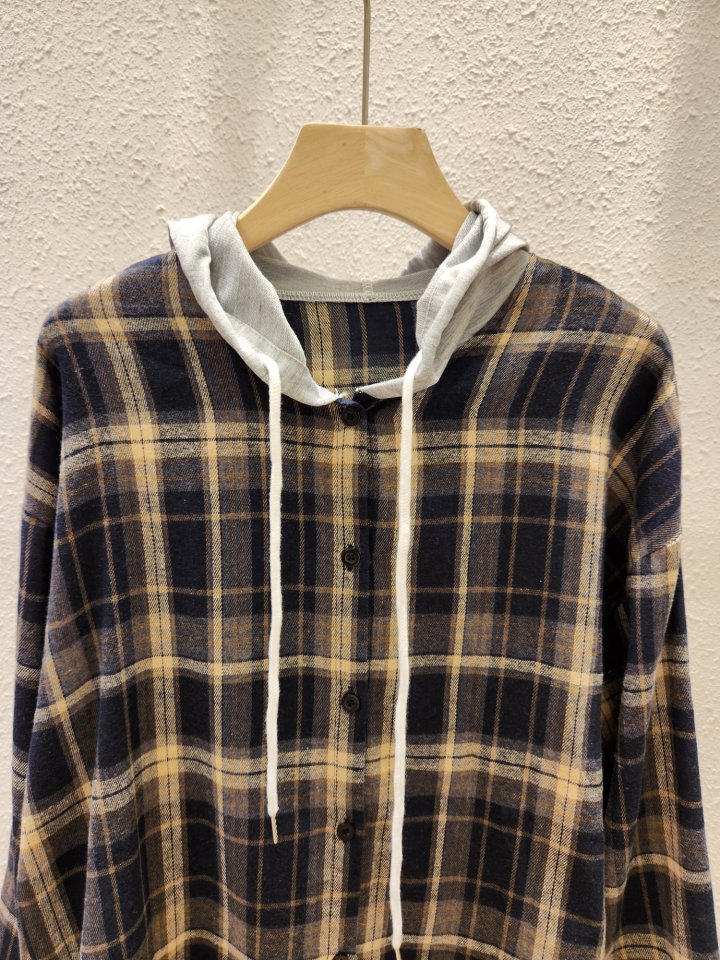 Another Plan - Korean Women Fashion - #momslook - Check Shirt Hoodie - 2