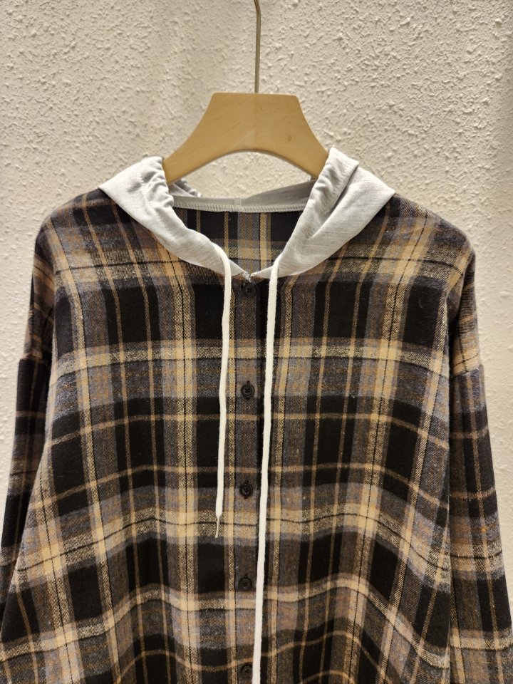 Another Plan - Korean Women Fashion - #momslook - Check Shirt Hoodie - 8