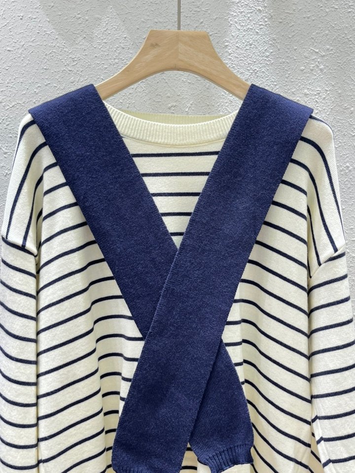 Another Plan - Korean Women Fashion - #thelittlethings - Stripe Shawl Knit - 6